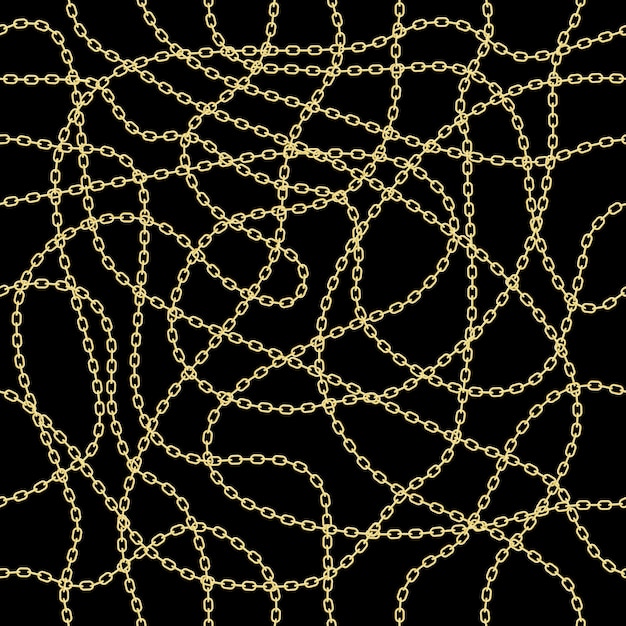Vector gold chain on black seamless vector background.