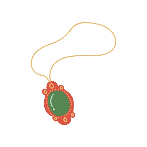 Vettore catena d'oro con accessorio di gioielleria pendente con illustrazione vettoriale di pietra preziosa verde su sfondo bianco