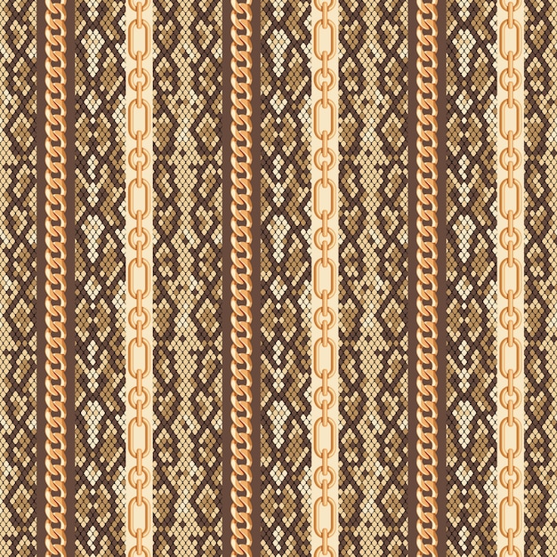 Gold chains snake skin seamless pattern