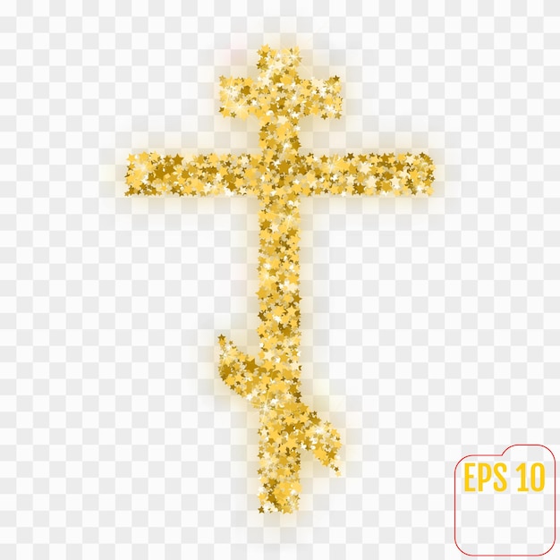 Gold christian cross Gold stars confetti christian cross Vector illustration