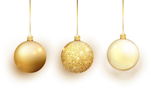 Gold christmas ball isolated on white background. stocking christmas decorations.