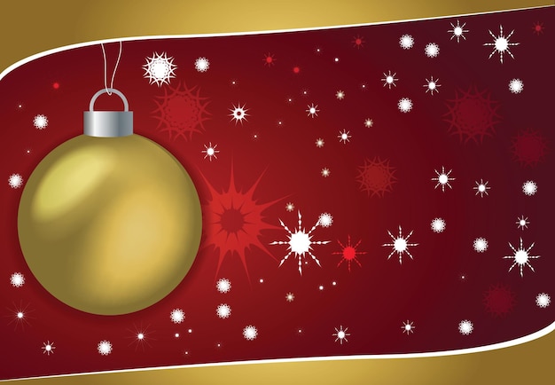 Vector gold christmas ball on the red background