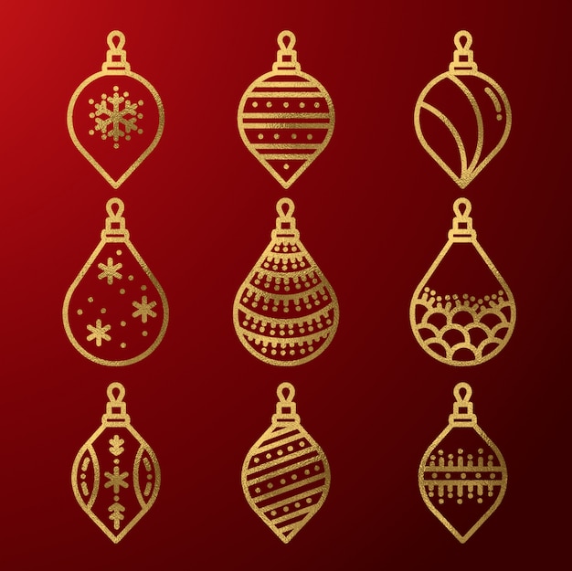 Gold Christmas Ornaments Set