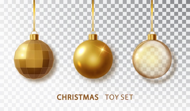 Gold christmas tree balls set with isolated on transparent background realistic hanging gold christmas balls xmas holiday celebration decor