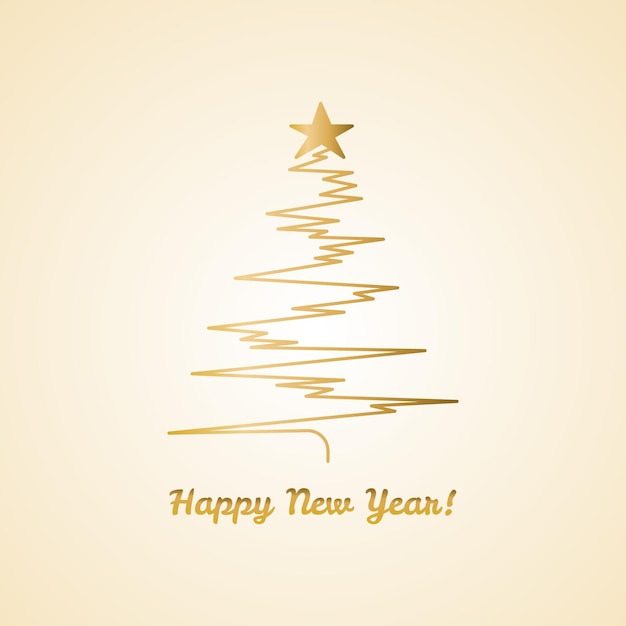Gold Christmas tree with a star and a gradient. Design of a New Year card with an inscription.