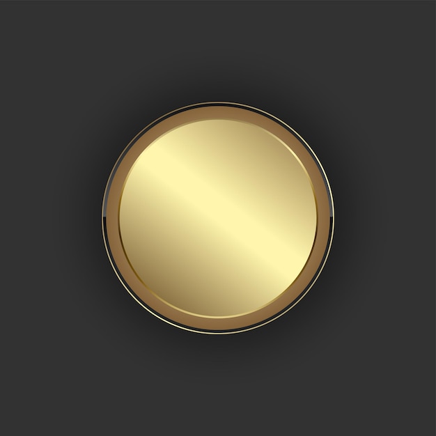 Vector a gold circle button premium banner on dark background gold button in round gold frame vector