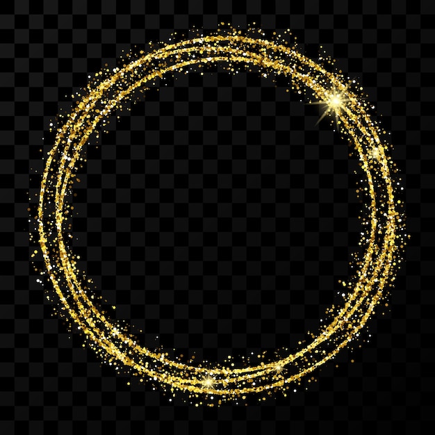 Vector gold circle frame. modern shiny frame with light effects isolated on dark transparent background. vector illustration.