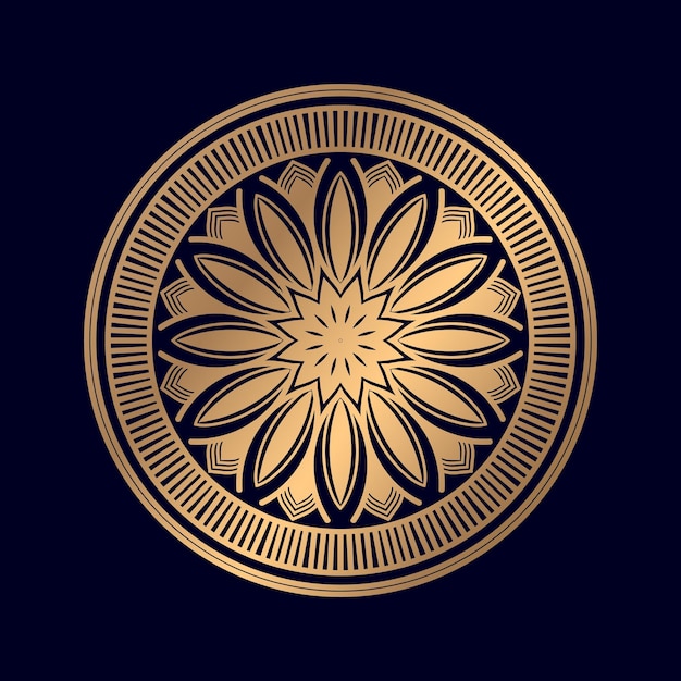 Vector gold circle with a flower on a black background