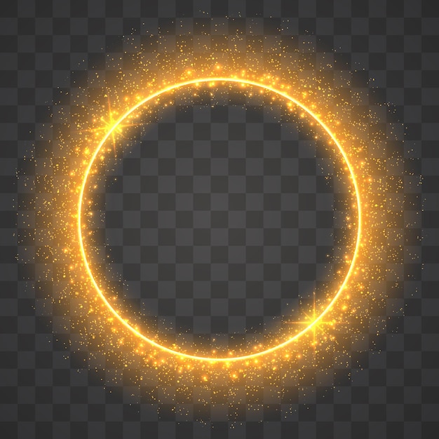 Gold circles frame with glitter light effect A golden flash flies in a circle in a luminous ring