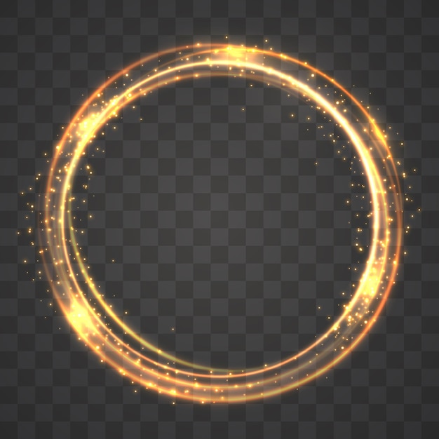 Vector gold circles frame with glitter light effect a golden flash flies in a circle in a luminous ring