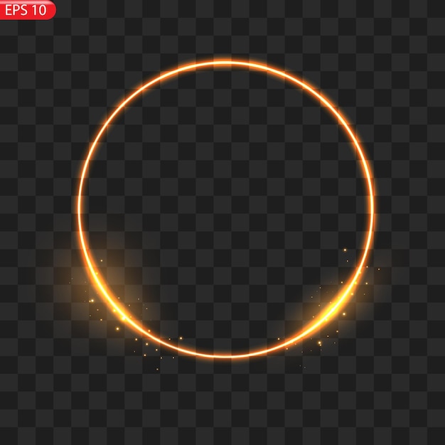 Gold circles frame with glitter light effect A golden flash flies in a circle in a luminous ring