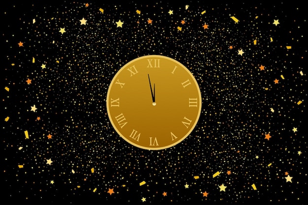 ベクトル 抽象的なデザインの黒い背景に 12 o39 時計大晦日までのカウントダウンを示す金の時計