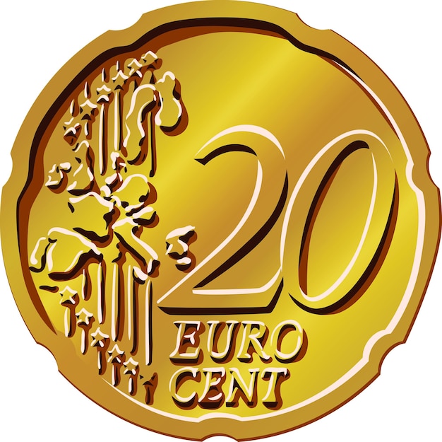 Золотая монета евро центов деньги, изолированные на белом фоне