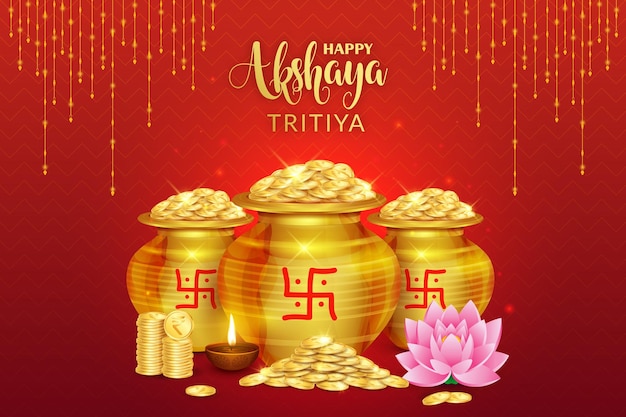 Gold coin in kalash for happy akshaya tritiya festival