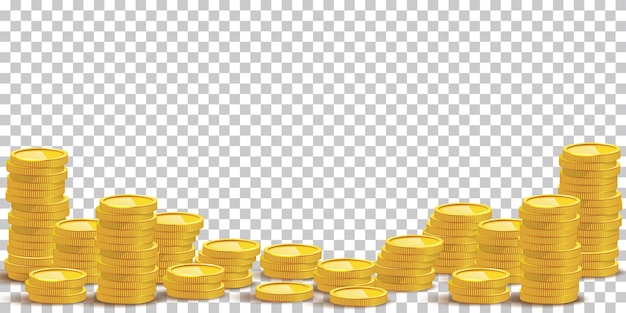 Gold coin stacks mockup illustration cash heap wealth isolated on transparent background