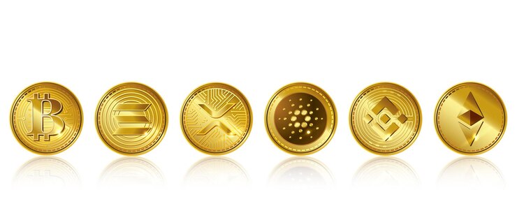 Vector gold coin symbol crypto currencies bitcoin ethereum cardano binance solana xrp