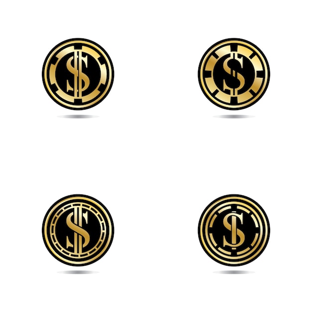 Золотая монета с изображением знака доллара векторный значок монеты доллара на белом фоне
