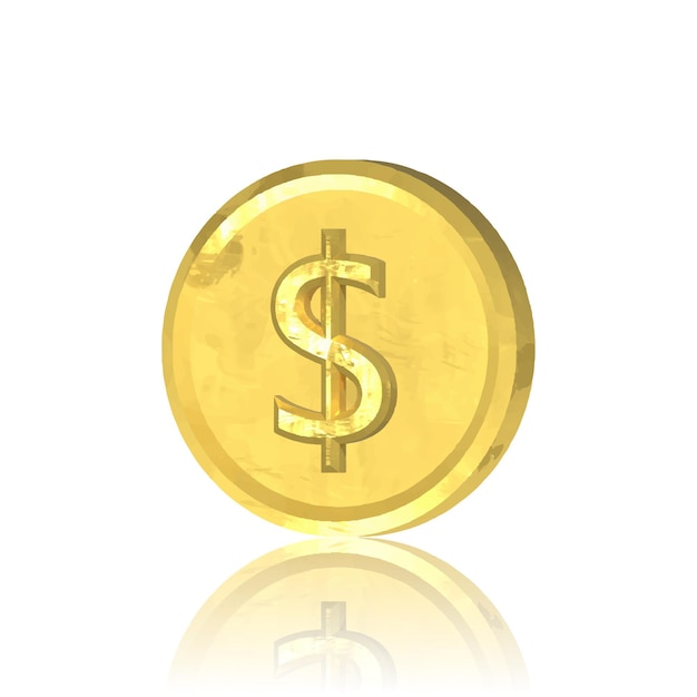 A gold coin with a dollar sign on it