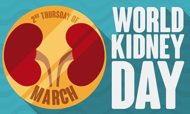 Gold coin with kidneys in flat style design on a background with wave pattern for World Kidney Day