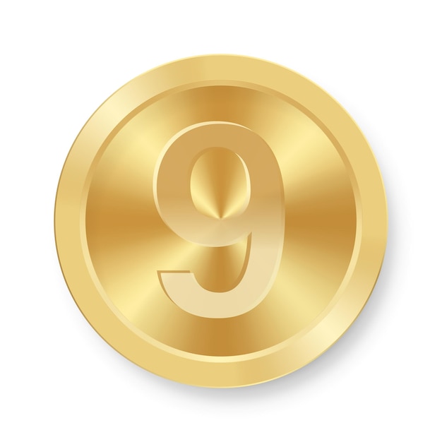 Gold coin with number nine Concept of internet icon Nine medal