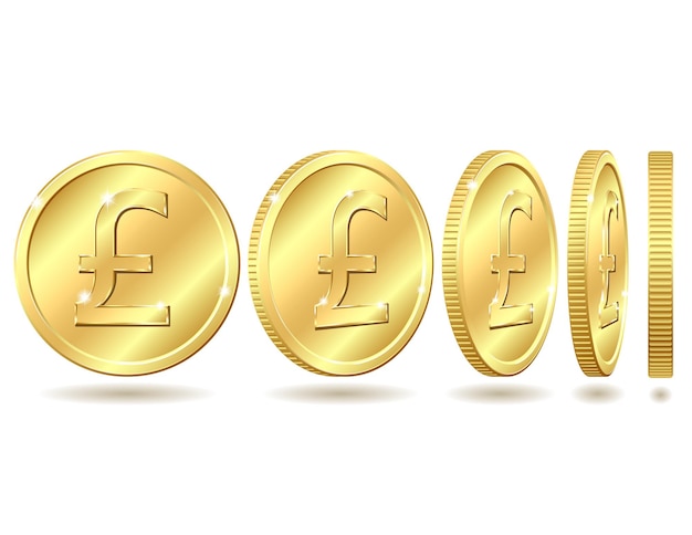 Gold coin with pound sterling sign with different angles