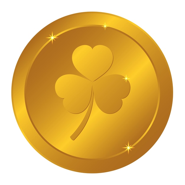 Gold coin with shamrock St Patrick's Day symbol Vector illustration on transparent backgroundGold coin with shamrock St Patrick's Day symbol Vector illustration on transparent background