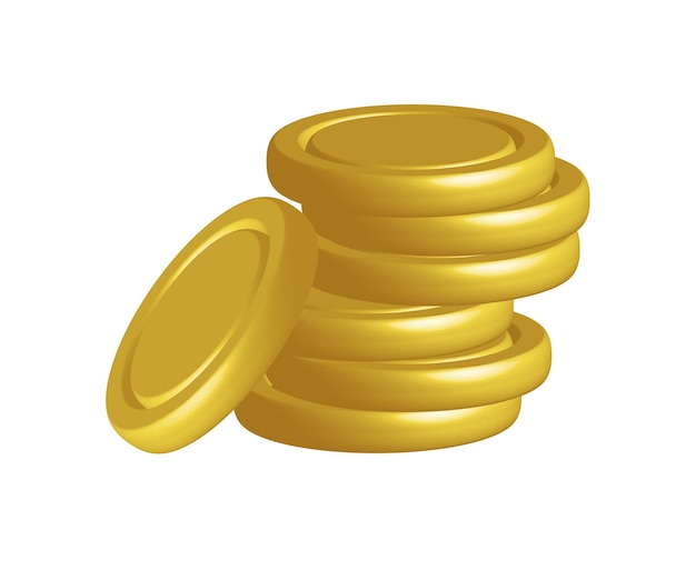 Vector gold coins 3d realistic vector cash icon with shadows isolated on white