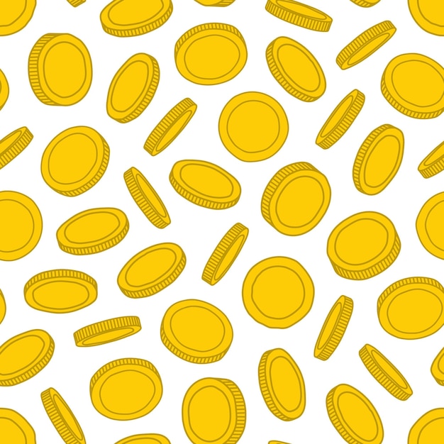 Gold coins seamless pattern on transparent background