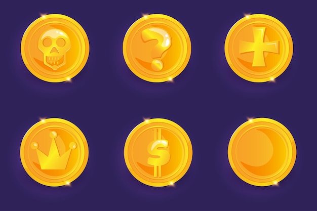 gold coins set with different drawing cartoon style game gui icon