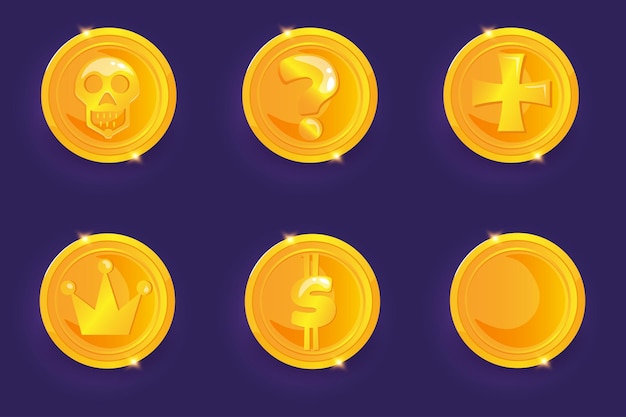 Gold coins set with different drawing Cartoon style game GUI icon