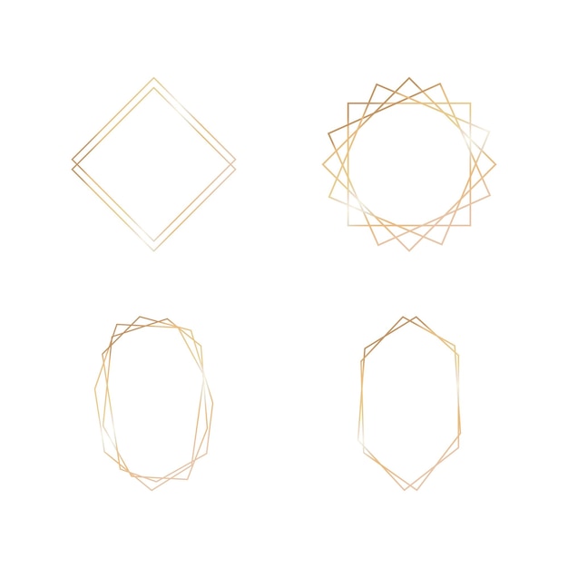 Gold collection of geometric frame on white background. Decorative element for logo, card, invitation. Luxury templates, art deco style for wedding invitation.