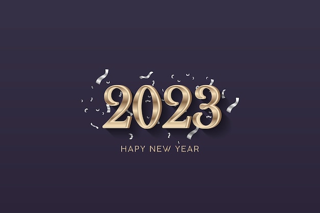 Gold color 2023 logo design with silver ribbon scatter