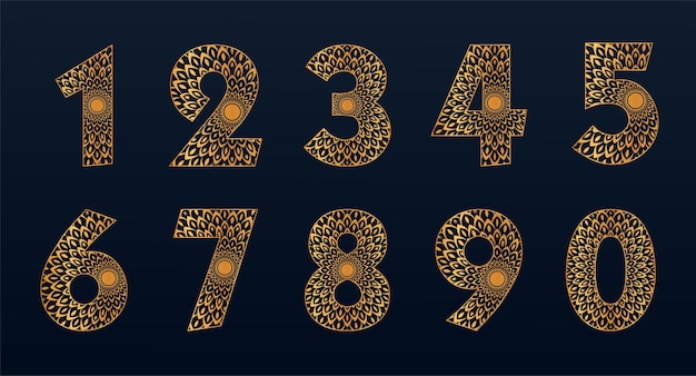 Collezione di numeri color oro con design mandala