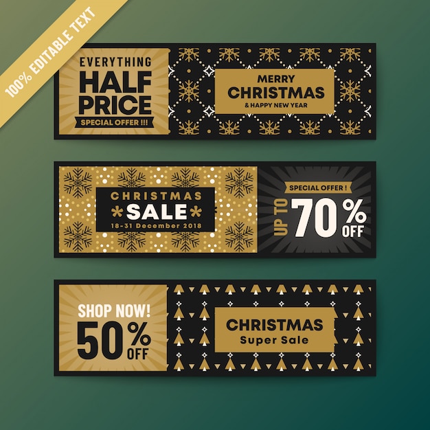 Vector gold color theme christmas web banner