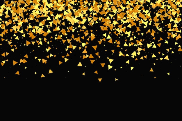 Gold Confetti on Black Background. Isolated Golden Dust Particles. Abstract Iridescent Birthday Card. Vector Round Bokeh. Random Bridal Backdrop. Foil Border. Geometric Anniversary Backdrop.