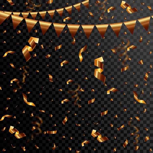 Вектор Золотой конфетти празднование золотой канфетти на вечеринке на черном фоне