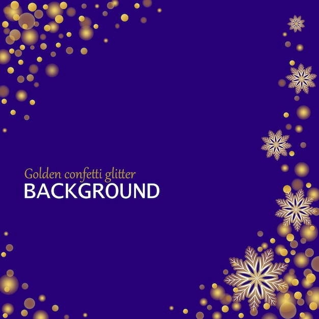 Gold confetti glitter and snowflakes background Winter magic sparkling vector illustration