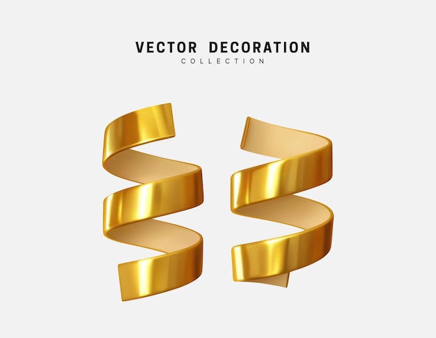 Gold confetti. Realistic golden 3d metallic swirling spiral confetti. vector illustration