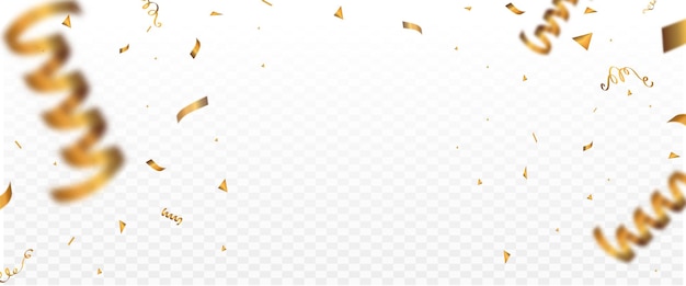 Vector gold confetti and ribbon luxury background isolated on transparent background