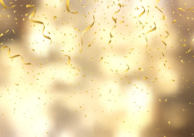 Vector gold confetti and streamers on defocussed background