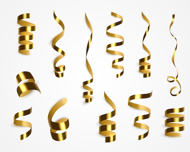 Vector gold confetti streamers isolated. vector decoration