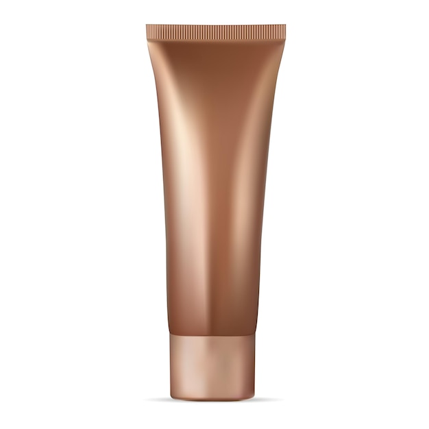 Vector gold cosmetic cream tube. makeup foundation toner, moisturizing product. bb cream tube, facial concealer. realistic toner design