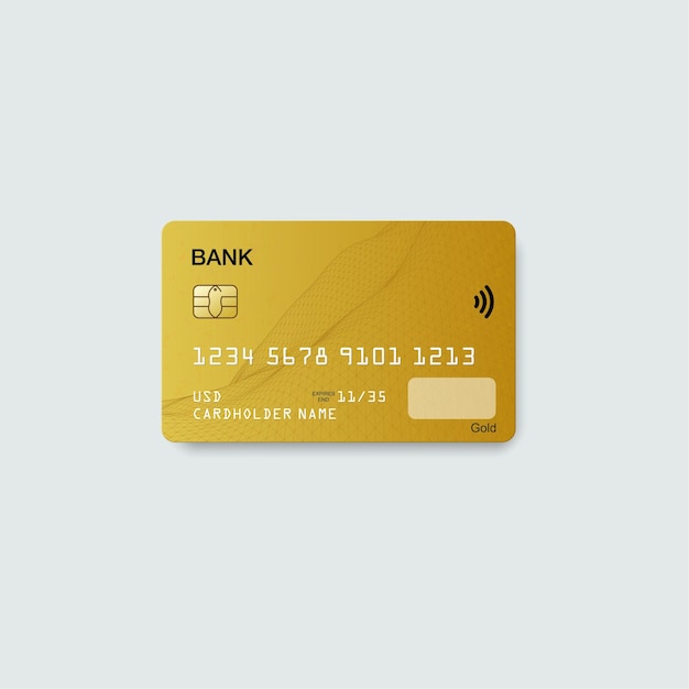 벡터 투명한 그림자가 있는 회색 배경에 격리된 골드 신용 카드 비즈니스 결제 내역 온라인 쇼핑 웹 뱅킹을 위한 벡터 추상 디자인
