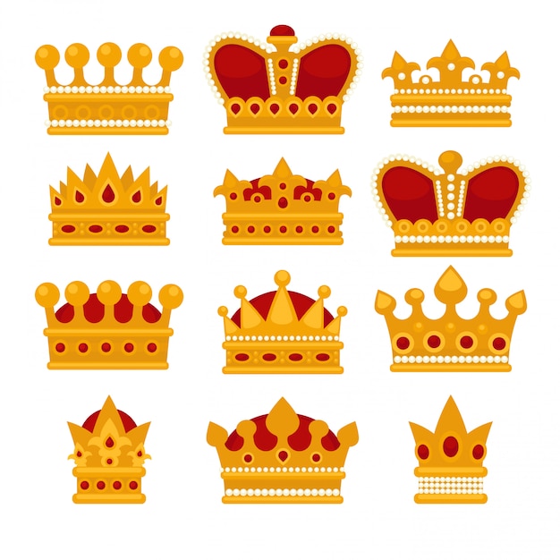 Gold crown flat icons.