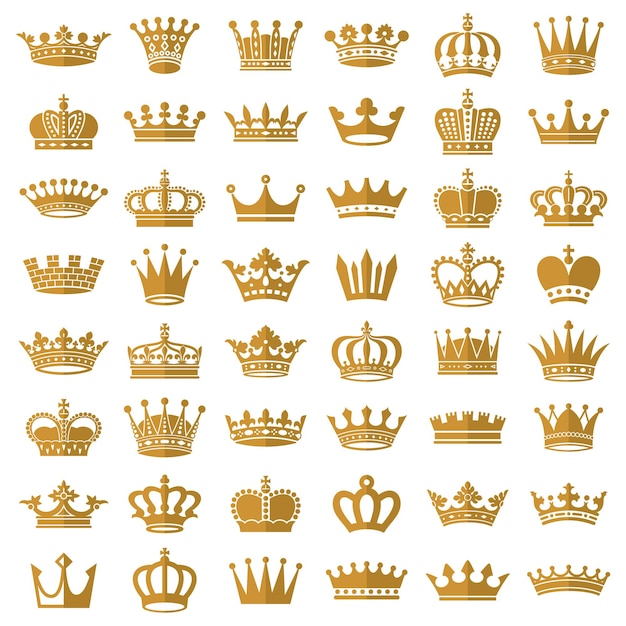 Вектор Иконы золотой короны королева король золотые короны роскошь королевская на доске