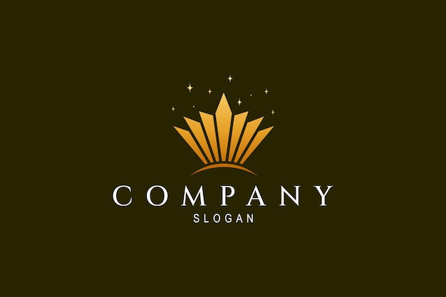 Gold crown logo looks luxurious and elegant with glittering stars in flat design style