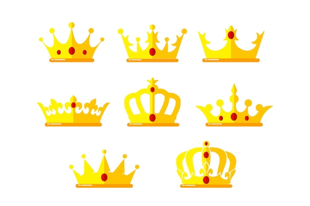 Gold crown with a red diamond stone flat shape simple minimalist isolated vector shape