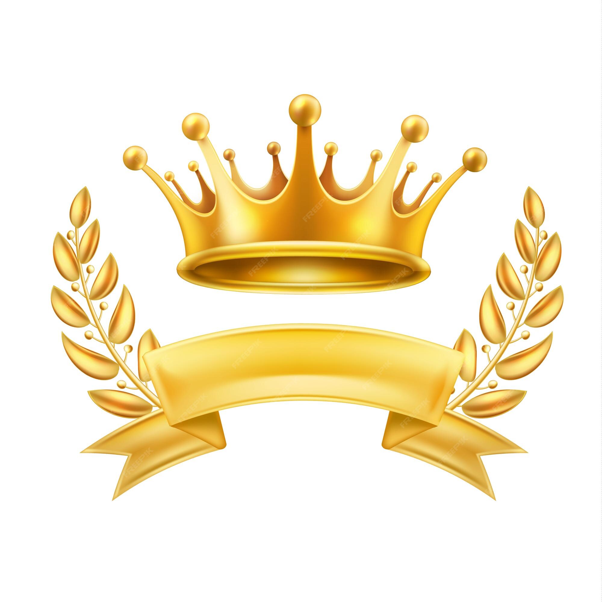 Premium Vector  Gold crown with ribbon winner king or queen