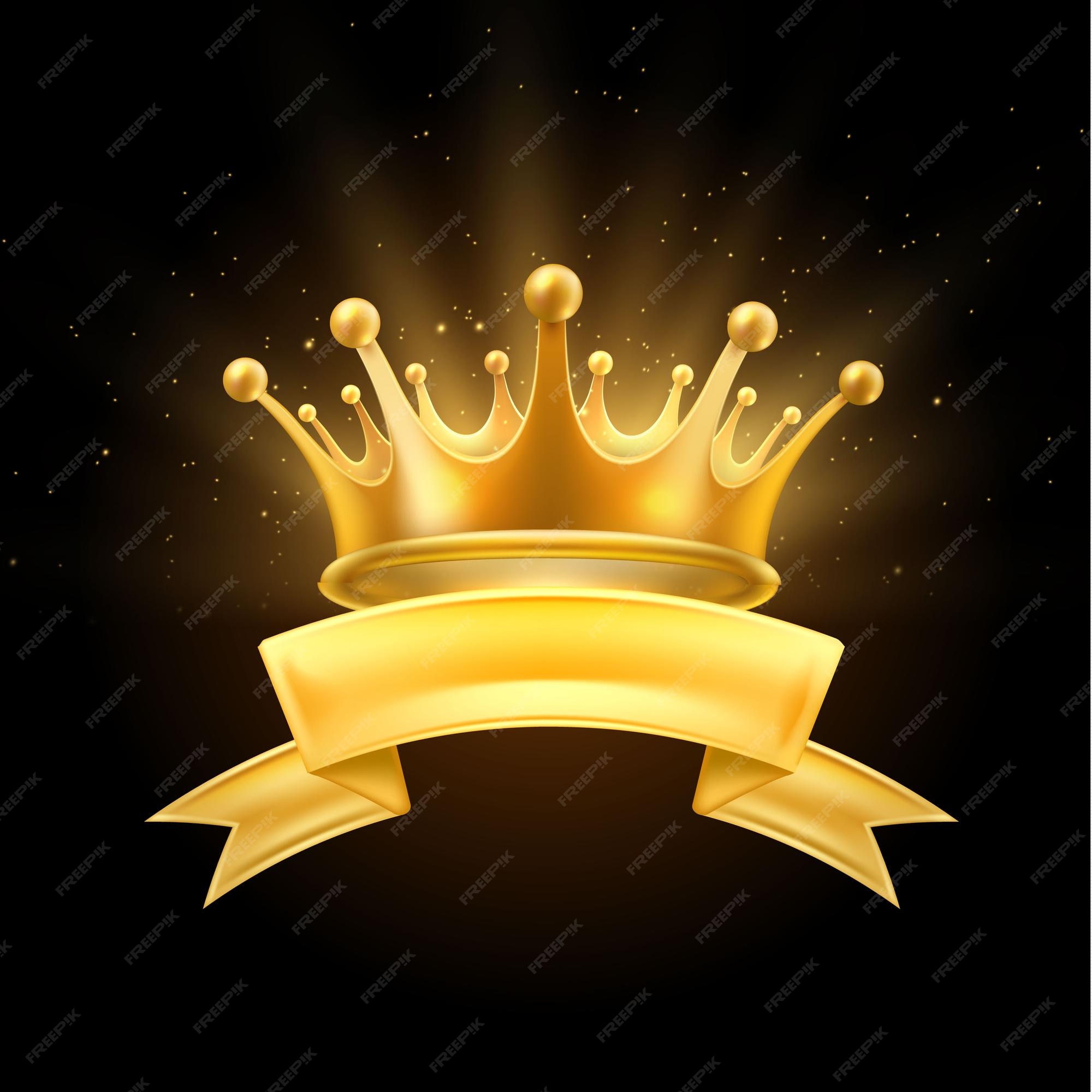 Premium Vector  Gold crown with ribbon winner king or queen