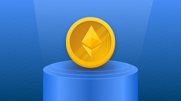 Gold Cryptocurrency Coin Display with Podium